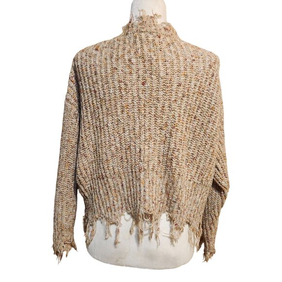 Jolt Women's Size Small Distressed Beige Speckled Knit Cropped Sweater V Neck - Picture 3 of 11
